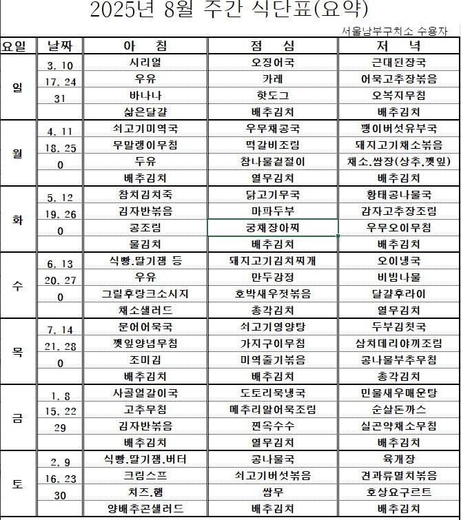 남부교도소 식단표