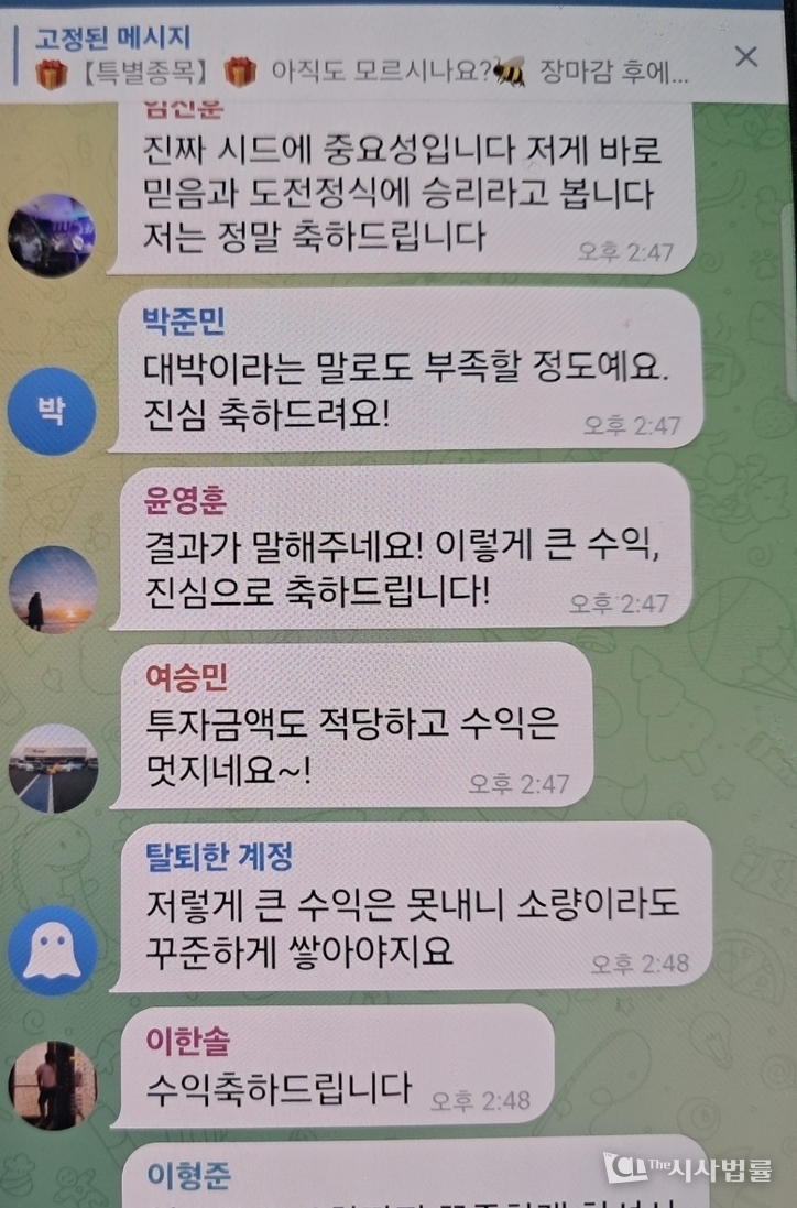 사기 일당, ‘고수익 보장’ 미끼로 투자자들을 채팅방으로 유인 / 제보자 제공